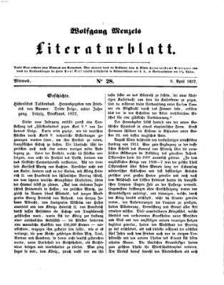 Literaturblatt (Morgenblatt für gebildete Stände) Mittwoch 8. April 1857