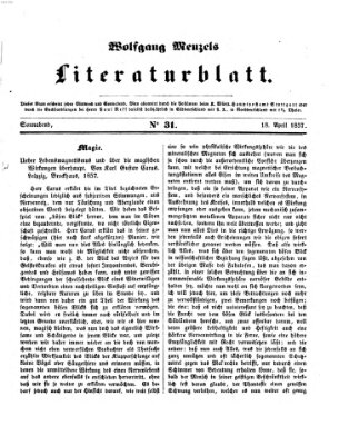 Literaturblatt (Morgenblatt für gebildete Stände) Samstag 18. April 1857