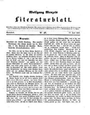 Literaturblatt (Morgenblatt für gebildete Stände) Samstag 13. Juni 1857