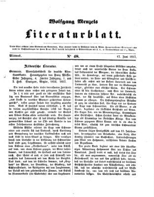 Literaturblatt (Morgenblatt für gebildete Stände) Mittwoch 17. Juni 1857