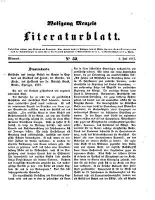 Literaturblatt (Morgenblatt für gebildete Stände) Mittwoch 1. Juli 1857