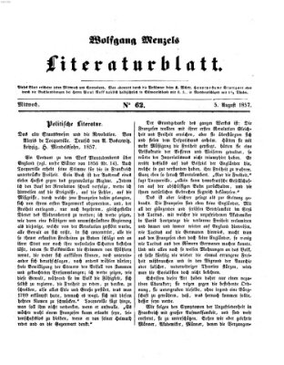 Literaturblatt (Morgenblatt für gebildete Stände) Mittwoch 5. August 1857