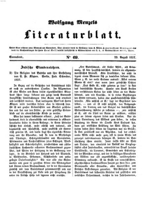 Literaturblatt (Morgenblatt für gebildete Stände) Samstag 29. August 1857