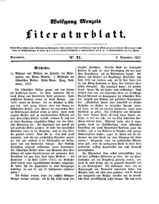 Literaturblatt (Morgenblatt für gebildete Stände) Samstag 5. September 1857