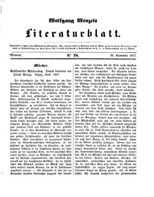 Literaturblatt (Morgenblatt für gebildete Stände) Mittwoch 30. September 1857