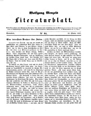 Literaturblatt (Morgenblatt für gebildete Stände) Samstag 10. Oktober 1857