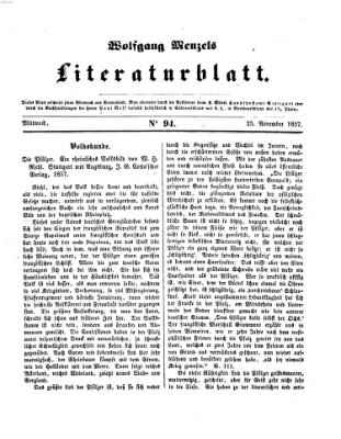 Literaturblatt (Morgenblatt für gebildete Stände) Mittwoch 25. November 1857