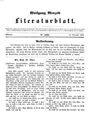 Literaturblatt (Morgenblatt für gebildete Stände) Mittwoch 16. Dezember 1857