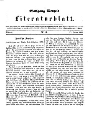 Literaturblatt (Morgenblatt für gebildete Stände) Mittwoch 27. Januar 1858