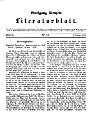 Literaturblatt (Morgenblatt für gebildete Stände) Mittwoch 3. Februar 1858