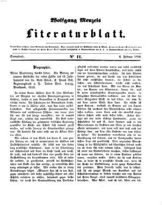 Literaturblatt (Morgenblatt für gebildete Stände) Samstag 6. Februar 1858