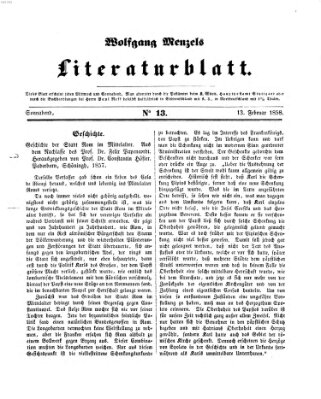 Literaturblatt (Morgenblatt für gebildete Stände) Samstag 13. Februar 1858