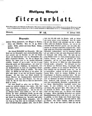 Literaturblatt (Morgenblatt für gebildete Stände) Mittwoch 17. Februar 1858