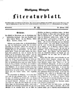 Literaturblatt (Morgenblatt für gebildete Stände) Samstag 20. Februar 1858