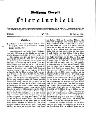 Literaturblatt (Morgenblatt für gebildete Stände) Mittwoch 24. Februar 1858