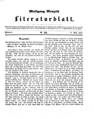 Literaturblatt (Morgenblatt für gebildete Stände) Mittwoch 17. März 1858