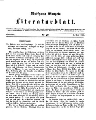 Literaturblatt (Morgenblatt für gebildete Stände) Samstag 3. April 1858