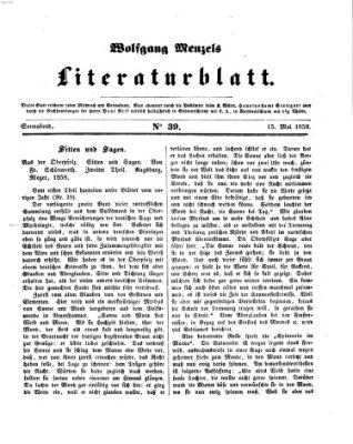 Literaturblatt (Morgenblatt für gebildete Stände) Samstag 15. Mai 1858