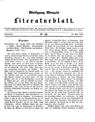 Literaturblatt (Morgenblatt für gebildete Stände) Samstag 29. Mai 1858