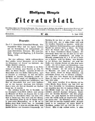 Literaturblatt (Morgenblatt für gebildete Stände) Samstag 5. Juni 1858