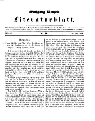 Literaturblatt (Morgenblatt für gebildete Stände) Mittwoch 16. Juni 1858