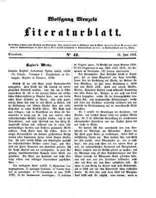 Literaturblatt (Morgenblatt für gebildete Stände) Samstag 19. Juni 1858