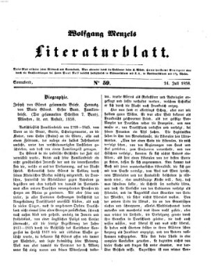 Literaturblatt (Morgenblatt für gebildete Stände) Samstag 24. Juli 1858