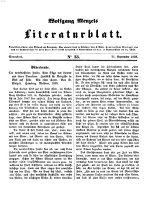 Literaturblatt (Morgenblatt für gebildete Stände) Samstag 11. September 1858