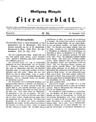 Literaturblatt (Morgenblatt für gebildete Stände) Samstag 18. September 1858