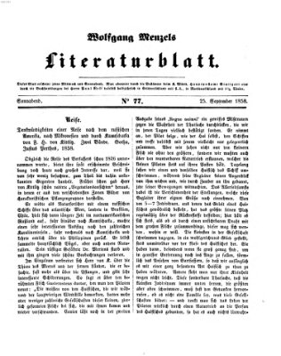 Literaturblatt (Morgenblatt für gebildete Stände) Samstag 25. September 1858