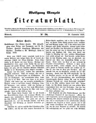 Literaturblatt (Morgenblatt für gebildete Stände) Mittwoch 29. September 1858