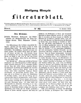 Literaturblatt (Morgenblatt für gebildete Stände) Mittwoch 6. Oktober 1858