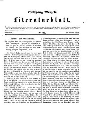 Literaturblatt (Morgenblatt für gebildete Stände) Samstag 16. Oktober 1858