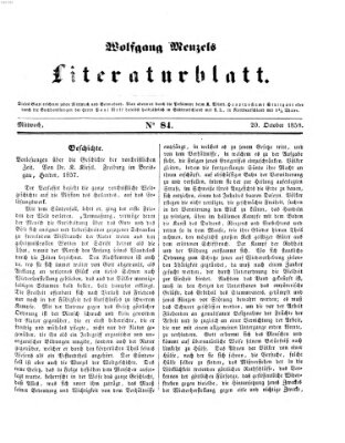 Literaturblatt (Morgenblatt für gebildete Stände) Mittwoch 20. Oktober 1858