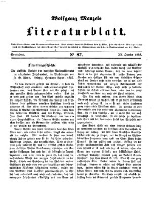 Literaturblatt (Morgenblatt für gebildete Stände) Samstag 30. Oktober 1858