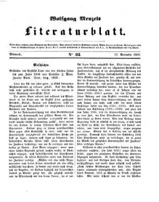 Literaturblatt (Morgenblatt für gebildete Stände) Mittwoch 17. November 1858