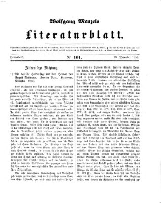 Literaturblatt (Morgenblatt für gebildete Stände) Samstag 18. Dezember 1858