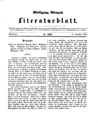 Literaturblatt (Morgenblatt für gebildete Stände) Samstag 25. Dezember 1858