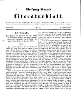 Literaturblatt (Morgenblatt für gebildete Stände) Samstag 8. Januar 1859