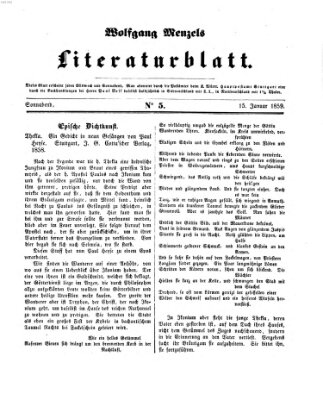 Literaturblatt (Morgenblatt für gebildete Stände) Samstag 15. Januar 1859