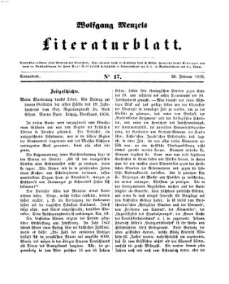 Literaturblatt (Morgenblatt für gebildete Stände) Samstag 26. Februar 1859