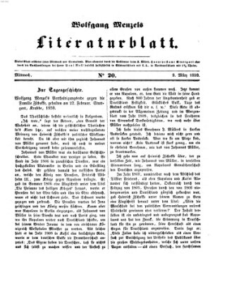 Literaturblatt (Morgenblatt für gebildete Stände) Mittwoch 9. März 1859