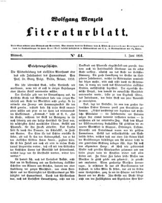 Literaturblatt (Morgenblatt für gebildete Stände) Mittwoch 1. Juni 1859