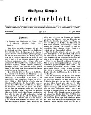 Literaturblatt (Morgenblatt für gebildete Stände) Samstag 11. Juni 1859