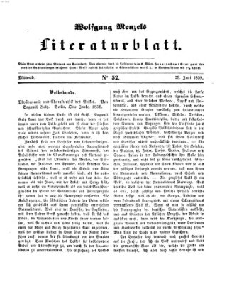 Literaturblatt (Morgenblatt für gebildete Stände) Mittwoch 29. Juni 1859