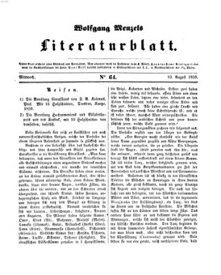 Literaturblatt (Morgenblatt für gebildete Stände) Mittwoch 10. August 1859