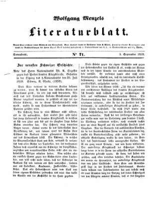 Literaturblatt (Morgenblatt für gebildete Stände) Samstag 3. September 1859