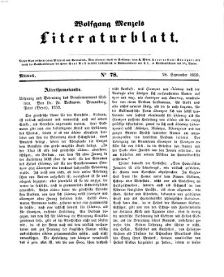 Literaturblatt (Morgenblatt für gebildete Stände) Mittwoch 28. September 1859