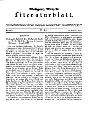 Literaturblatt (Morgenblatt für gebildete Stände) Mittwoch 19. Oktober 1859