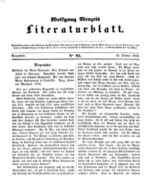 Literaturblatt (Morgenblatt für gebildete Stände) Samstag 22. Oktober 1859